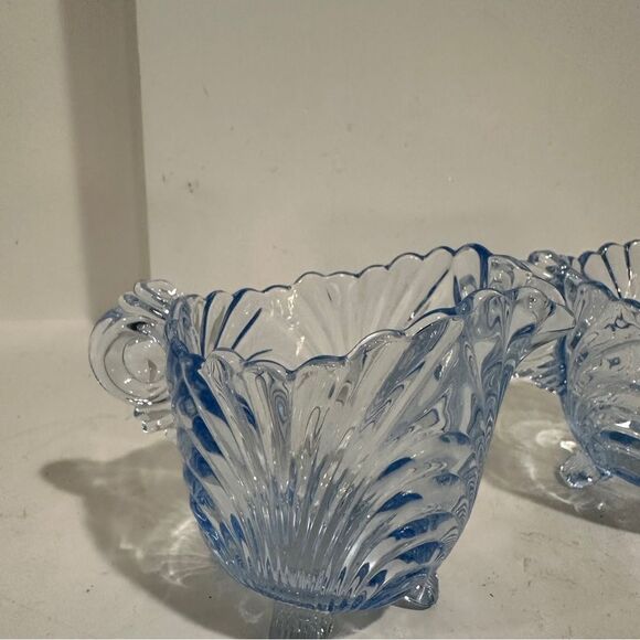 Vintage Blue Cambridge Glass Caprice Moonlight Blue Footed Sugar & Creamer 3” - Picture 8 of 11